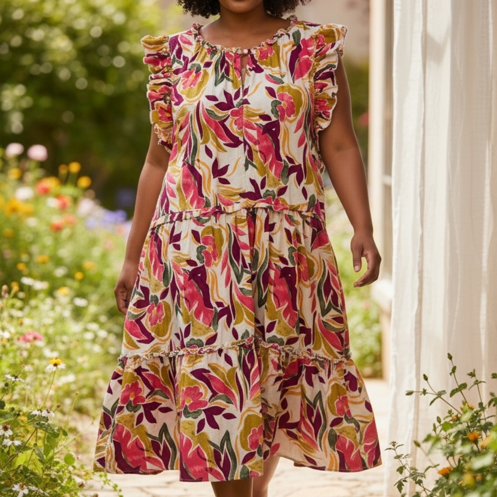 Floral Ruffle Sleeve Dress